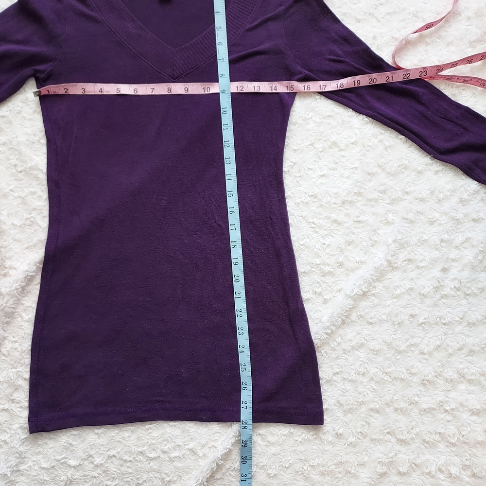 Active Basic Deep Purple V-Neck Lightweight Knit Long Sleeve Longline Layering - Picture 5 of 5